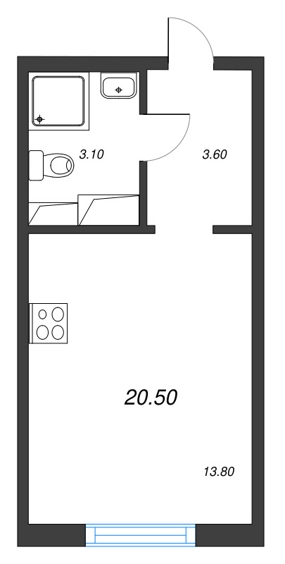 Квартира-студия, 20.5 м² - планировка, фото №1