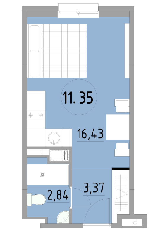 Квартира-студия, 22.64 м² - планировка, фото №1