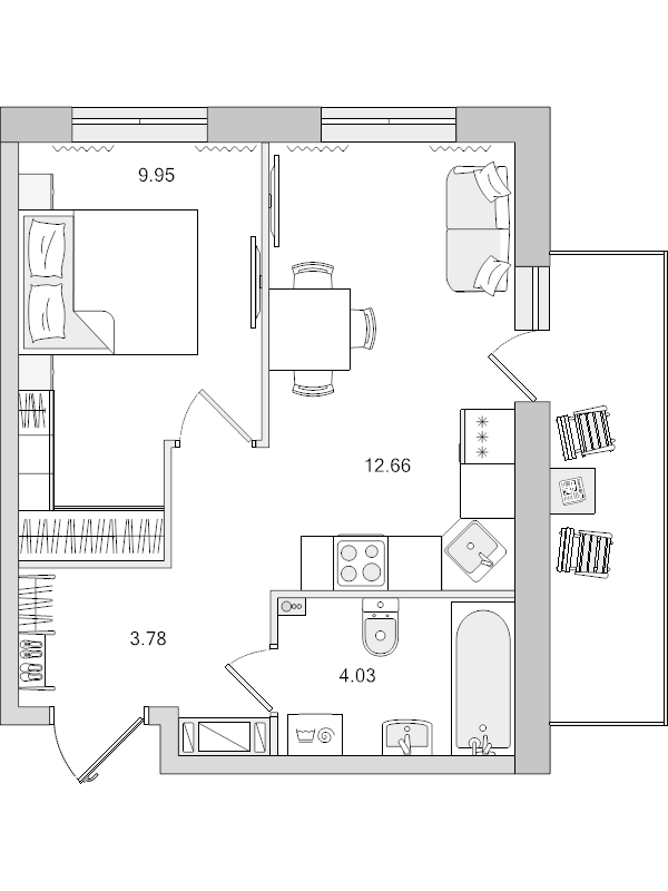 1-комнатная квартира, 30.42 м² - планировка, фото №1