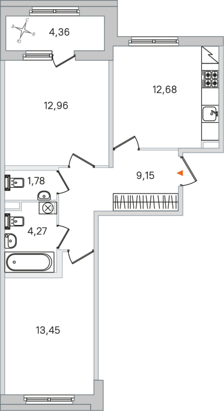 2-комнатная квартира, 54.29 м² в ЖК "Дубровский" - планировка, фото №1