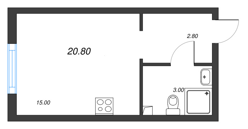 Квартира-студия, 20.8 м² в ЖК "Ручьи" - планировка, фото №1