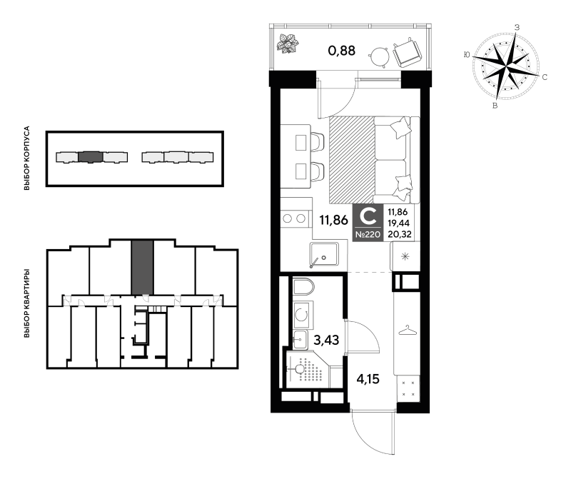 Квартира-студия, 20.32 м² в ЖК "Догма Юкки" - планировка, фото №1
