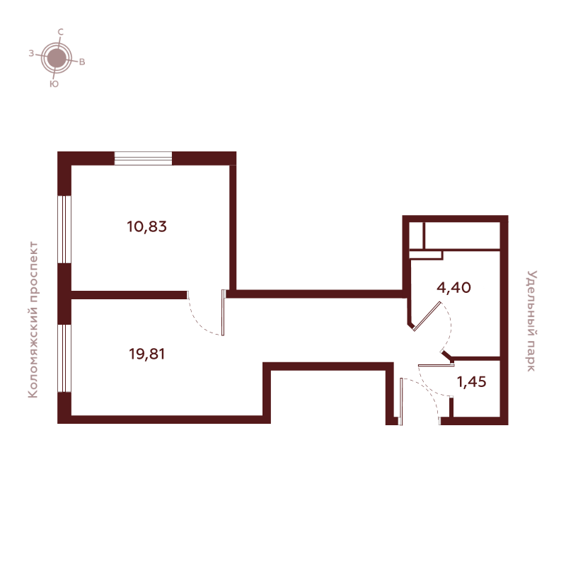 2-комнатная (Евро) квартира, 36.49 м² в ЖК "Saan" - планировка, фото №1