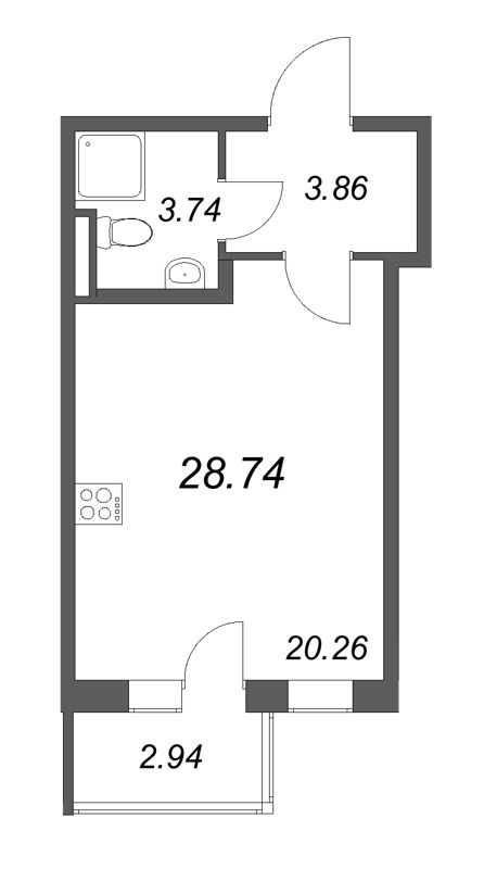 Квартира-студия, 28.74 м² в ЖК "Новая история" - планировка, фото №1