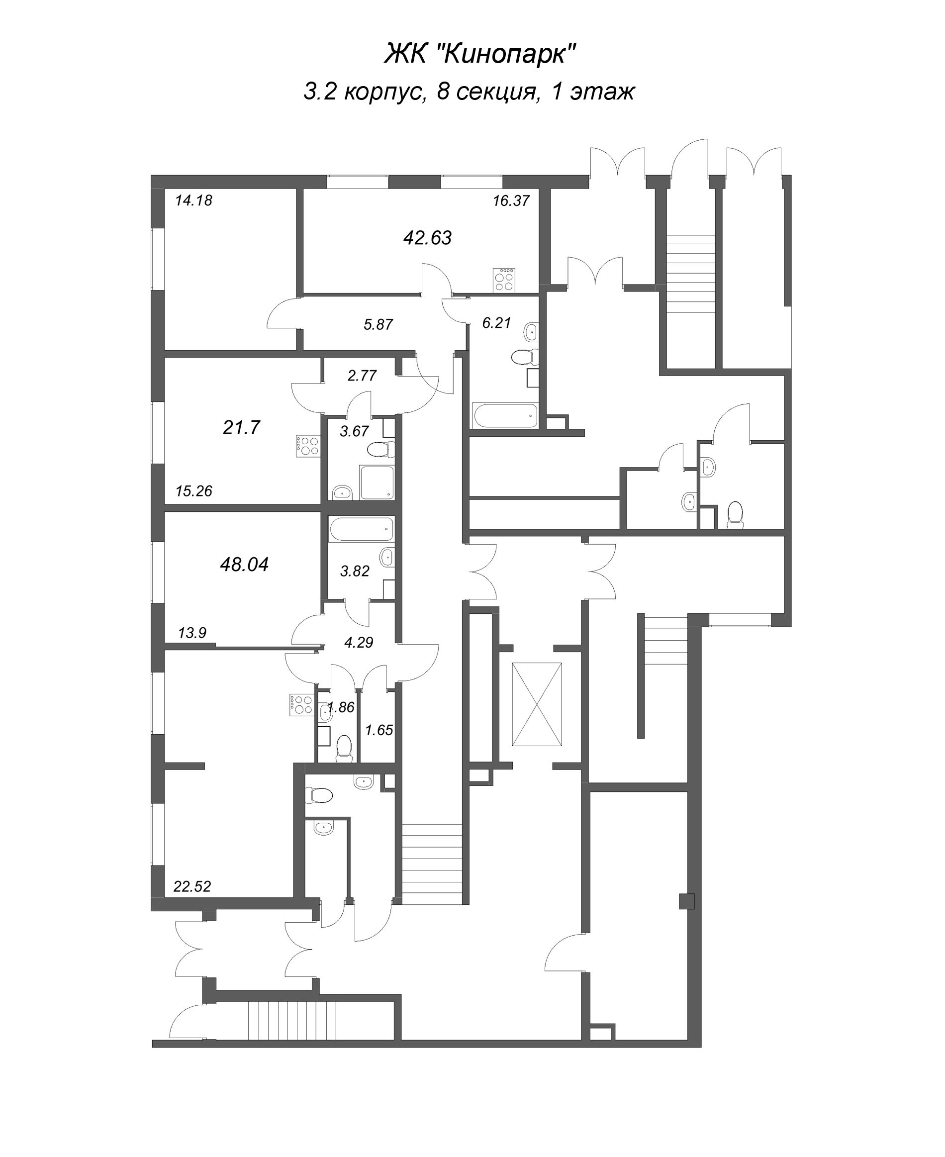 Квартира-студия, 21.7 м² в ЖК "Кинопарк" - планировка этажа