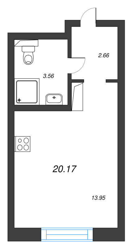Квартира-студия, 20.17 м² в ЖК "Цивилизация на неве" - планировка, фото №1