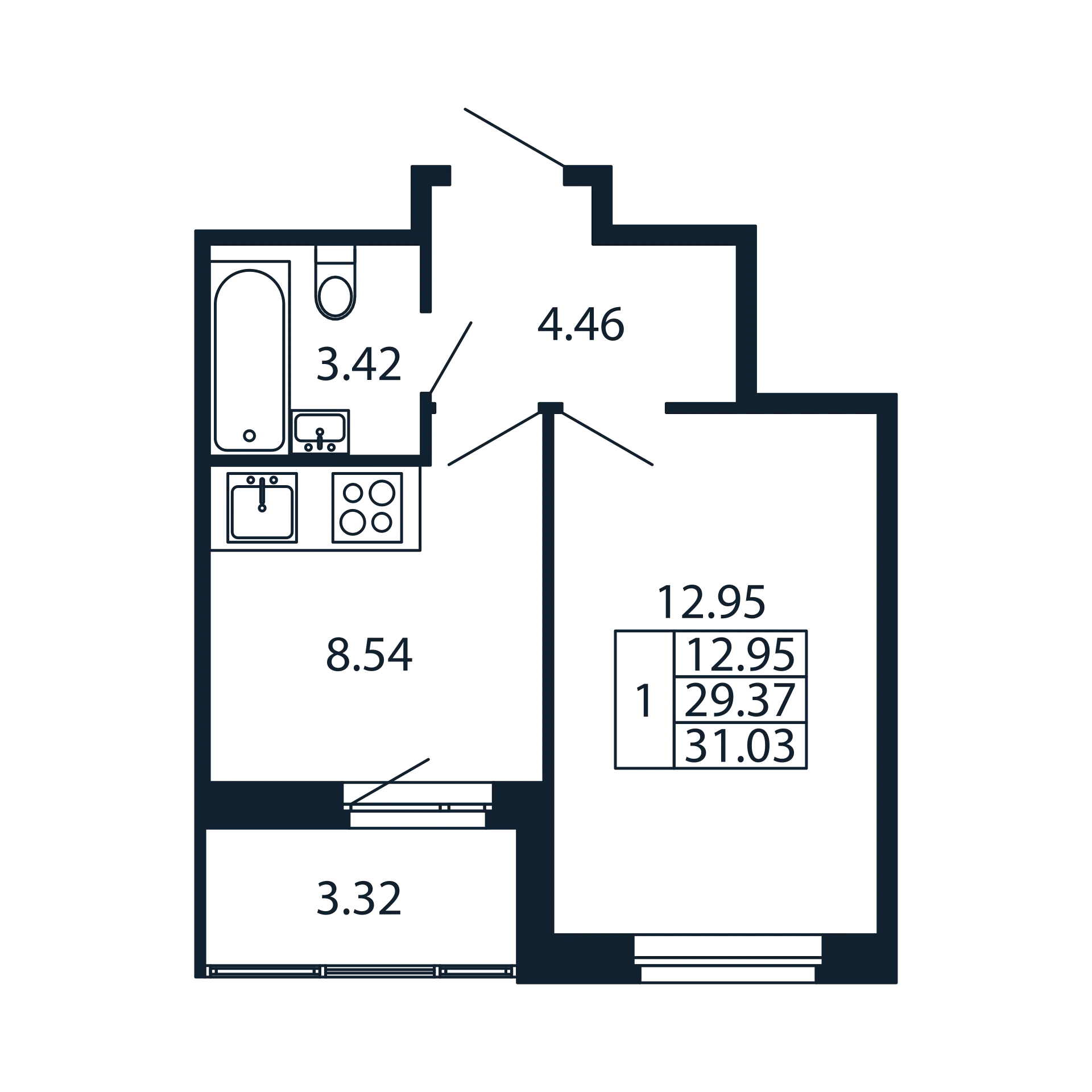 1-комнатная квартира, 29.37 м² в ЖК "Полис Новоселье" - планировка, фото №1