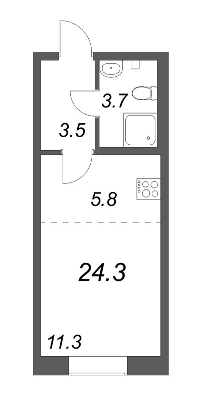 Квартира-студия, 24.2 м² - планировка, фото №1