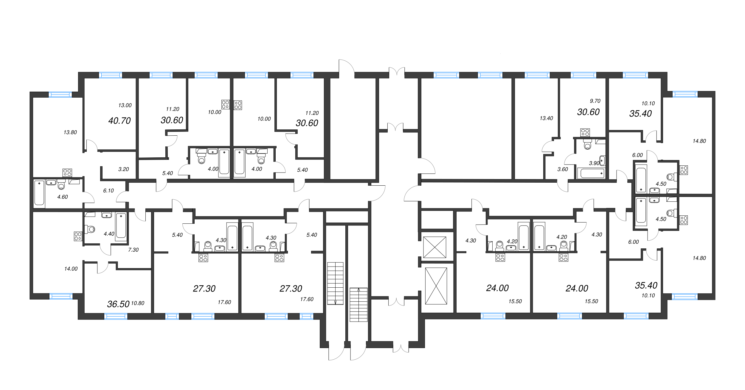 1-комнатная квартира, 30.6 м² - планировка этажа