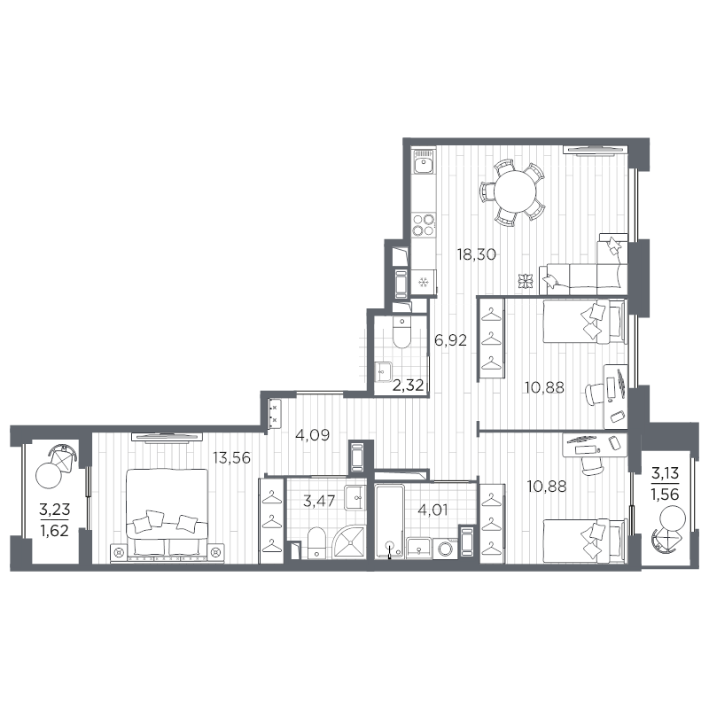 4-комнатная (Евро) квартира, 77.61 м² в ЖК "Оптимист" - планировка, фото №1