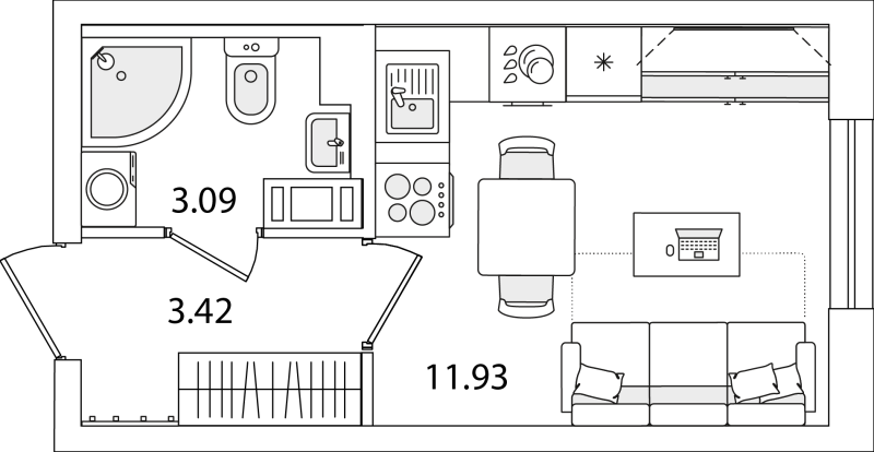 Квартира-студия, 18.44 м² в ЖК "Кинопарк" - планировка, фото №1