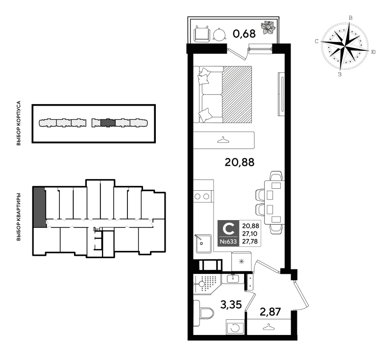 Квартира-студия, 27.78 м² в ЖК "Догма Юкки" - планировка, фото №1