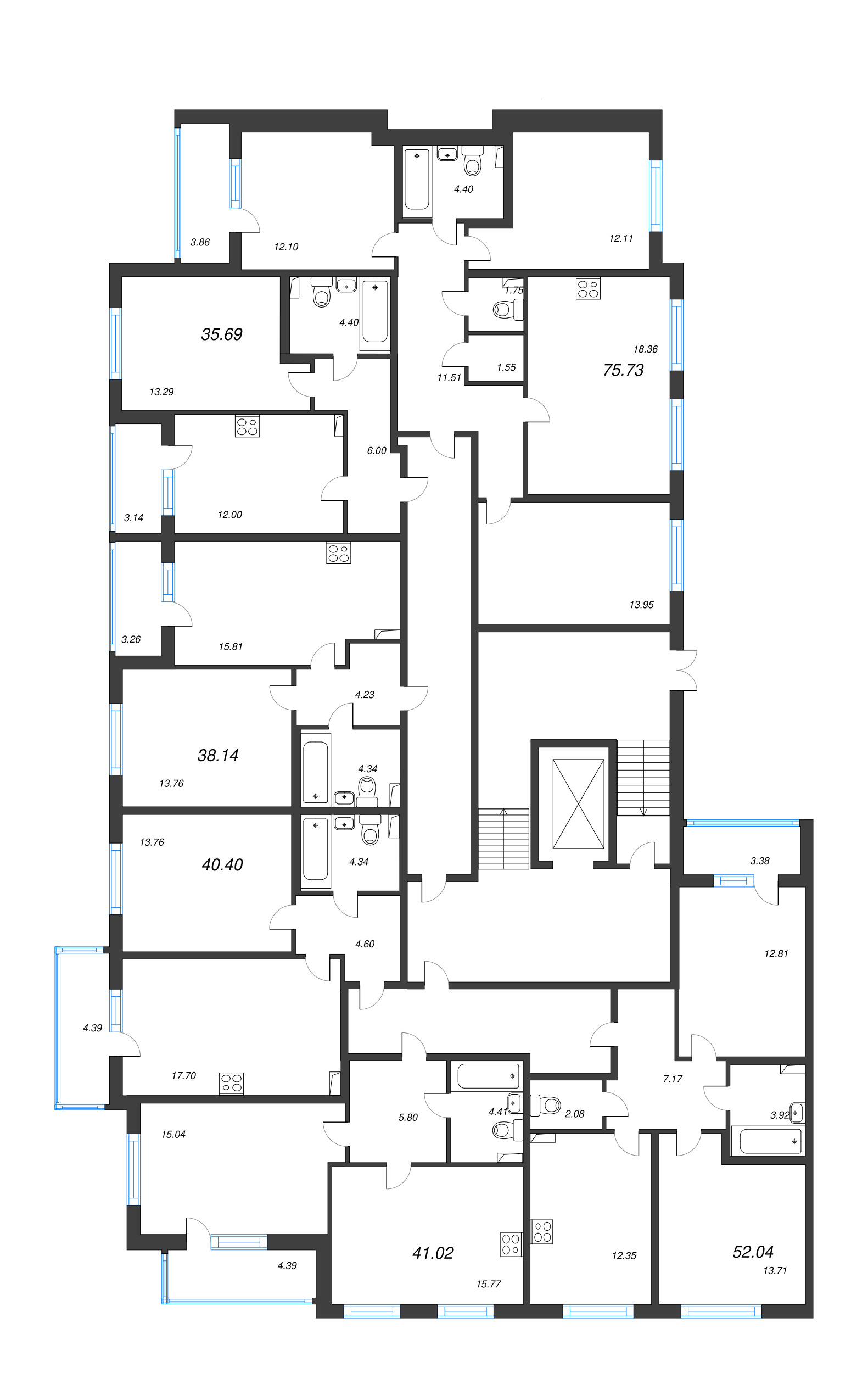 1-комнатная квартира, 35.69 м² в ЖК "Любоград" - планировка этажа