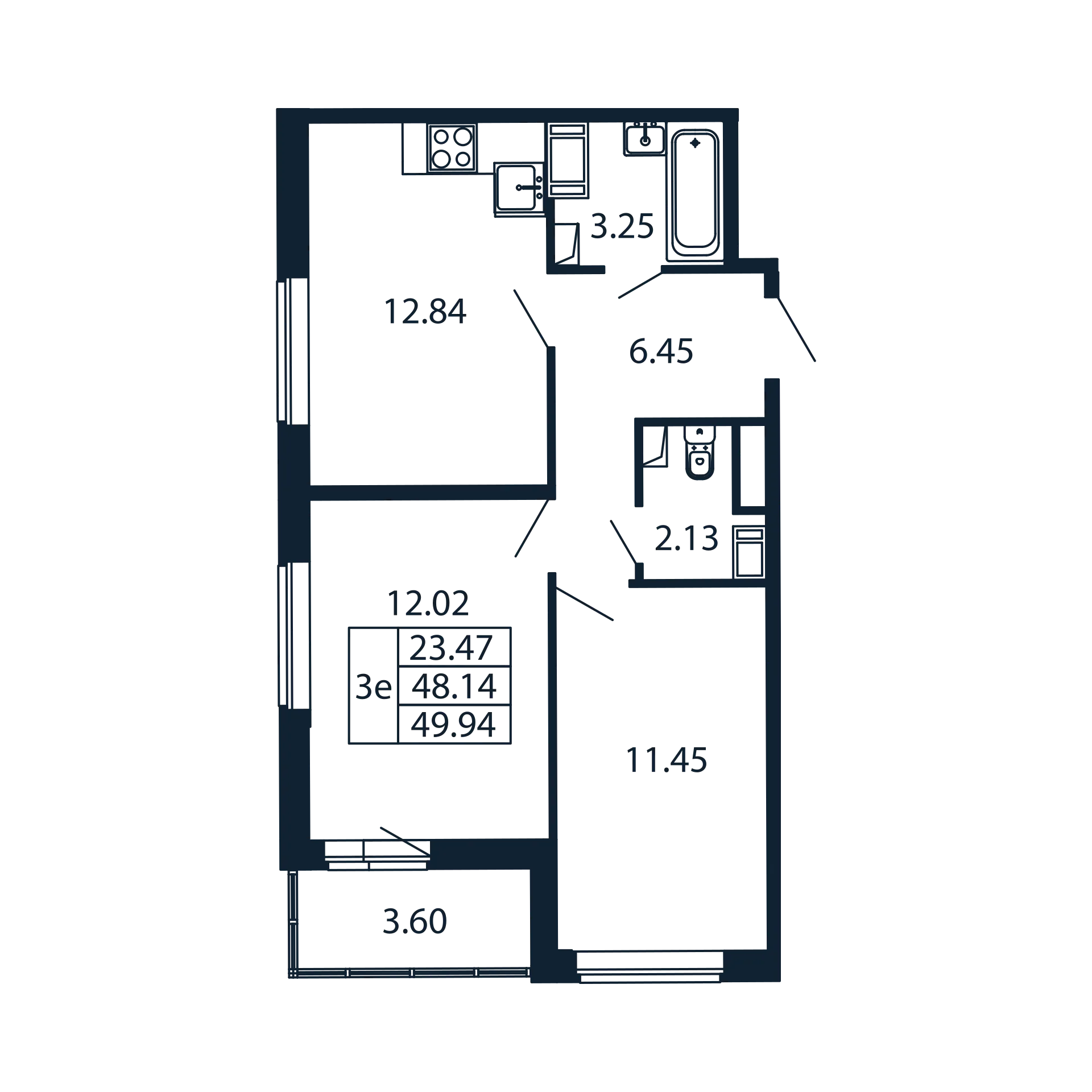 2-комнатная квартира, 48.14 м² в ЖК "Полис ЛАВрики" - планировка, фото №1