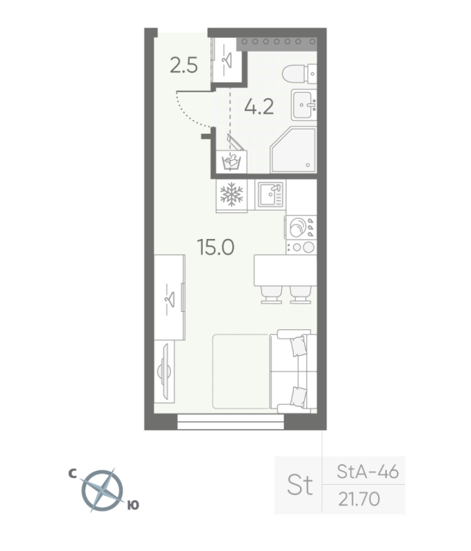 Квартира-студия, 21.7 м² в ЖК "Пулково Lake" - планировка, фото №1