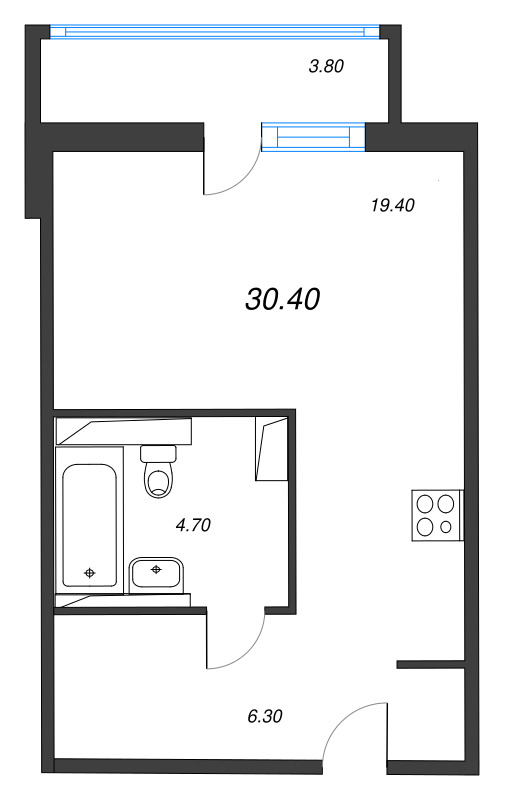 Квартира-студия, 30.4 м² в ЖК "Руднева 15" - планировка, фото №1
