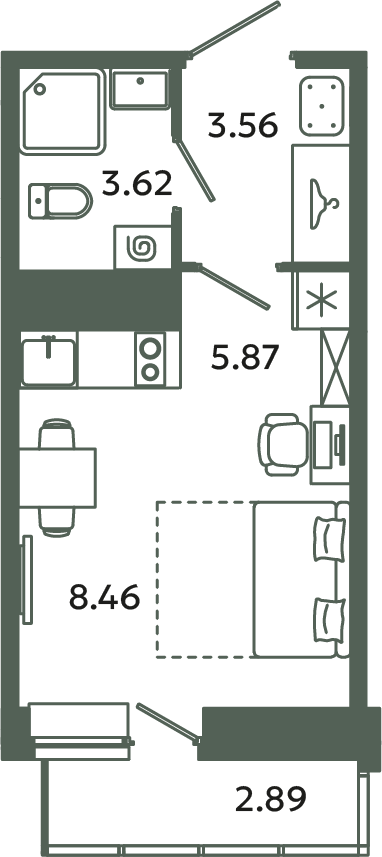 Квартира-студия, 22.38 м² в ЖК "Загляденье" - планировка, фото №1