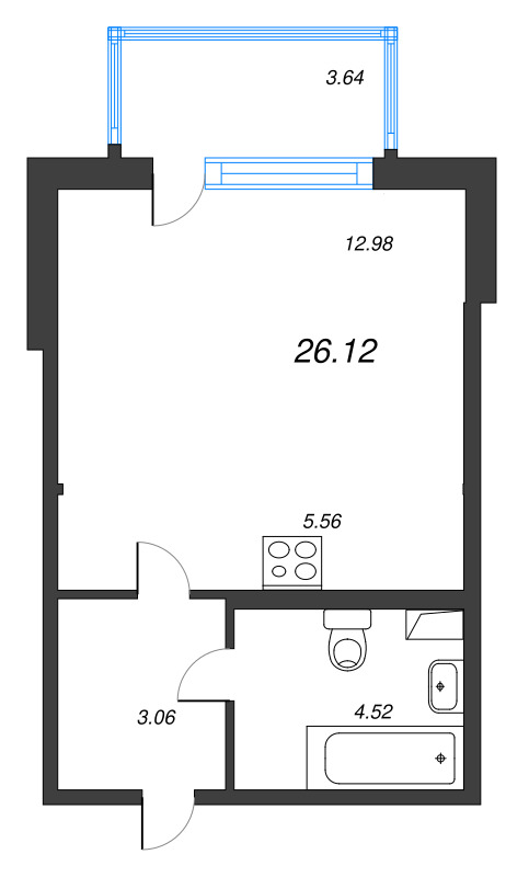 Квартира-студия, 26.12 м² в ЖК "ЮгТаун" - планировка, фото №1