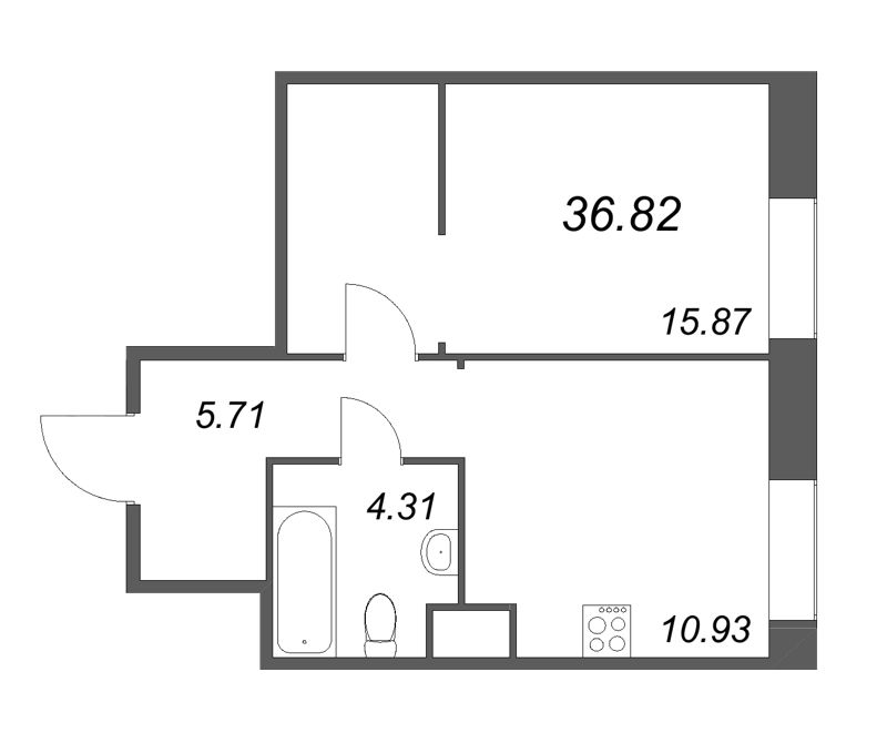 1-комнатная квартира, 36.82 м² в ЖК "ID Svetlanovskiy" - планировка, фото №1