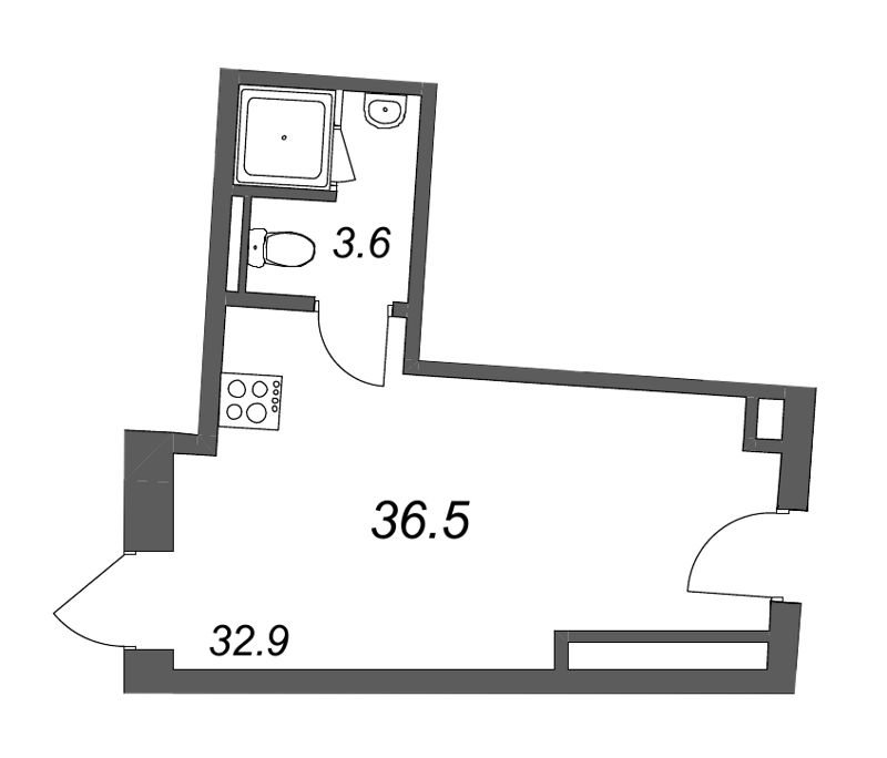Квартира-студия, 42.5 м² - планировка, фото №1