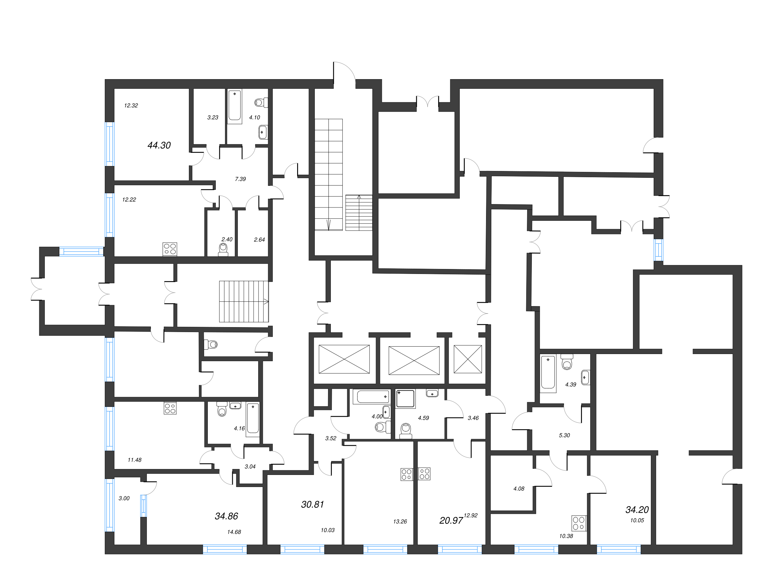 1-комнатная квартира, 44.3 м² - планировка этажа