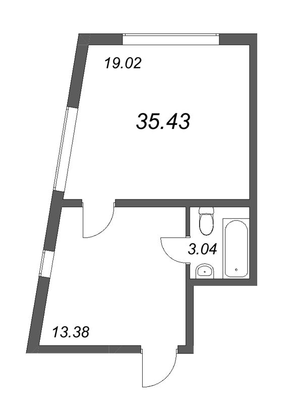 1-комнатная квартира, 35.43 м² в ЖК "Life Apart Октябрьская" - планировка, фото №1