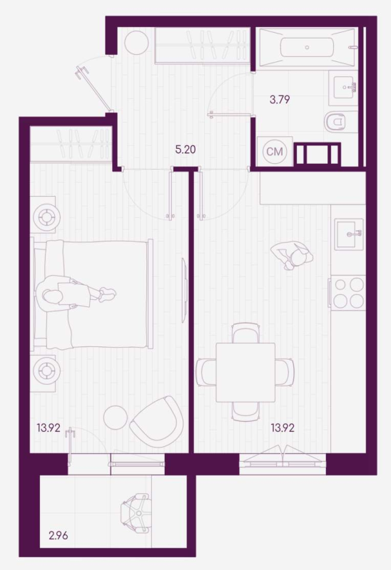 1-комнатная квартира, 37.74 м² в ЖК "Дубровка.Park" - планировка, фото №1