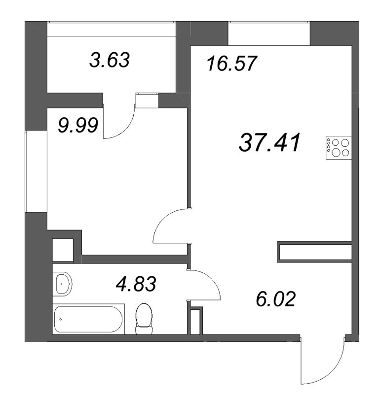 2-комнатная (Евро) квартира, 37.41 м² в ЖК "Ультра Сити 3.0" - планировка, фото №1