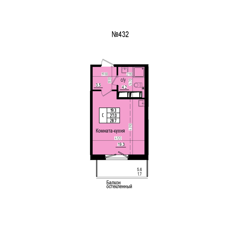 Квартира-студия, 28.7 м² в ЖК "ПРАГМА СИТИ" - планировка, фото №1