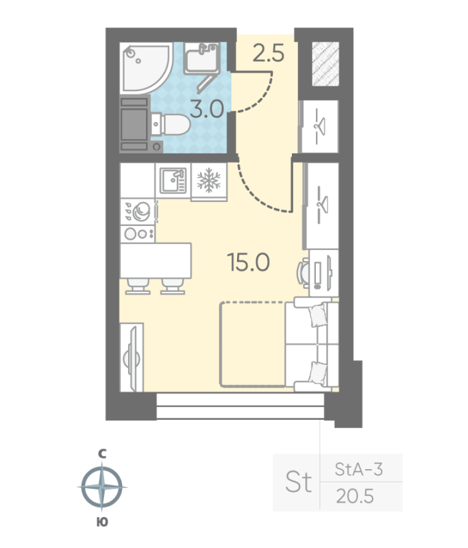 Квартира-студия, 20.5 м² в ЖК "Измайловский" - планировка, фото №1