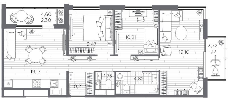 4-комнатная (Евро) квартира, 78.15 м² в ЖК "PLUS Пулковский" - планировка, фото №1