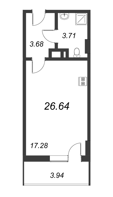 Квартира-студия, 27.5 м² в ЖК "WINGS апартаменты на Крыленко" - планировка, фото №1