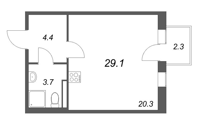 Квартира-студия, 29.1 м² в ЖК "Экография" - планировка, фото №1
