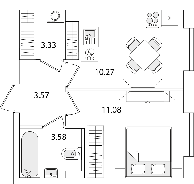 1-комнатная квартира, 31.83 м² в ЖК "Кинопарк" - планировка, фото №1