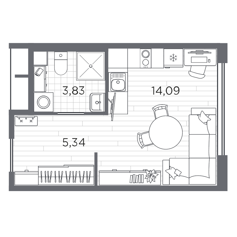 Квартира-студия, 23.26 м² в ЖК "PLUS Пулковский" - планировка, фото №1