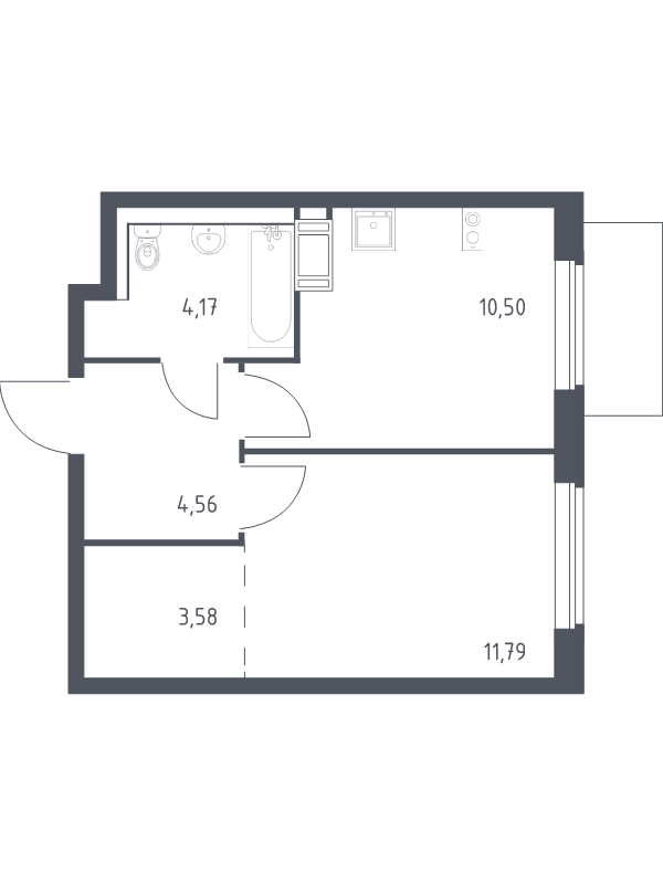 1-комнатная квартира, 34.6 м² - планировка, фото №1