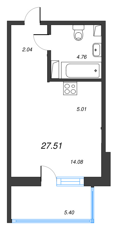 Квартира-студия, 27.51 м² в ЖК "IQ Гатчина" - планировка, фото №1