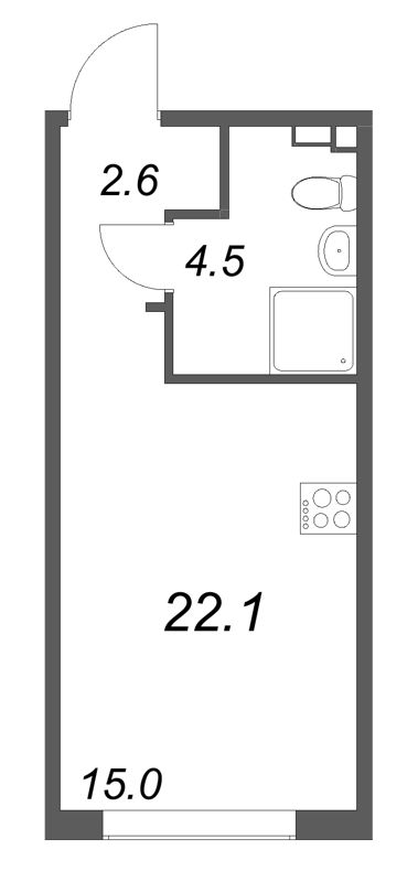Квартира-студия, 22.1 м² в ЖК "Пулково Лейк" - планировка, фото №1