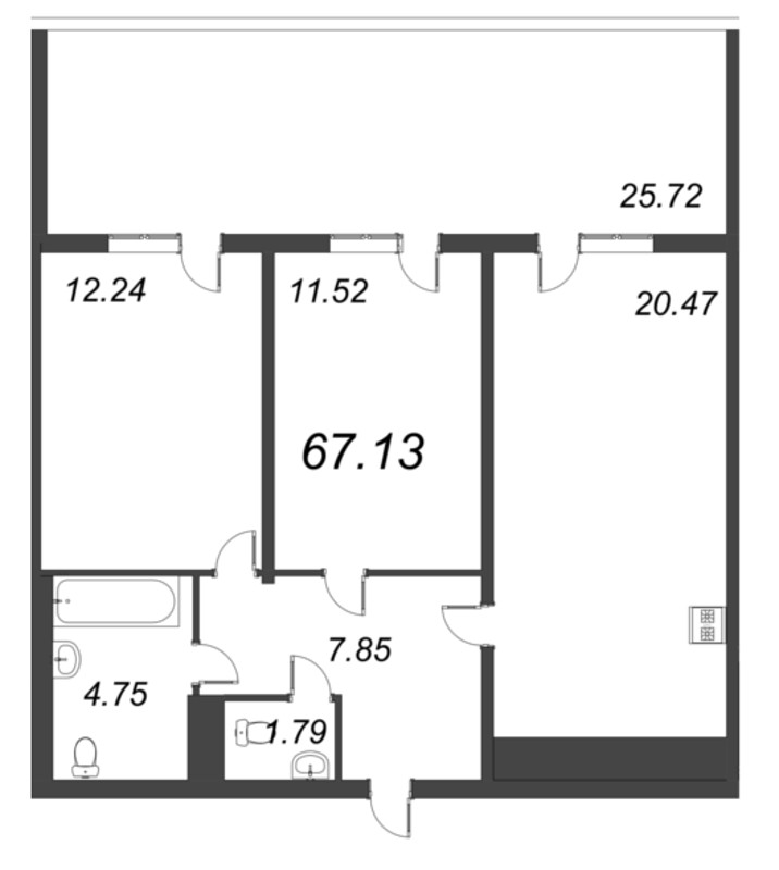 3-комнатная (Евро) квартира, 67.13 м² в ЖК "Bereg. Курортный" - планировка, фото №1