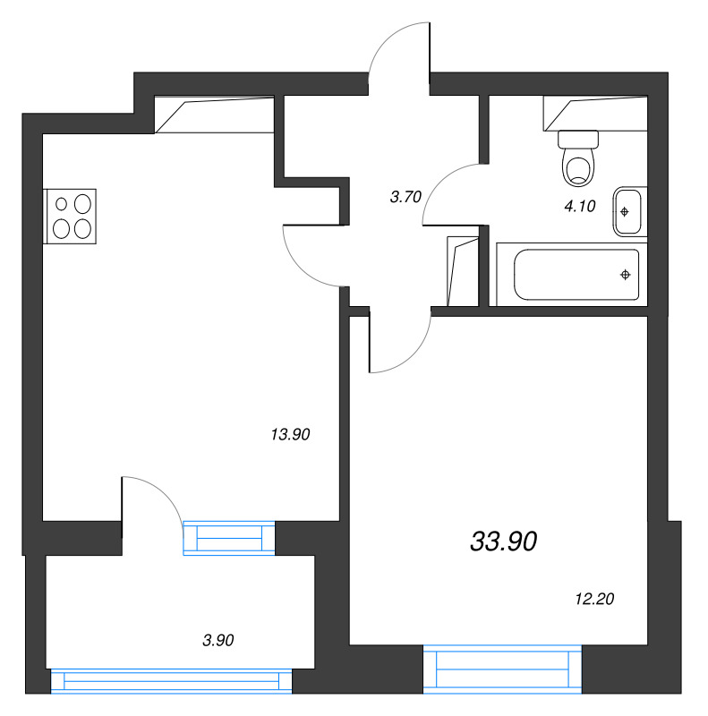 1-комнатная квартира, 33.9 м² в ЖК "М36" - планировка, фото №1