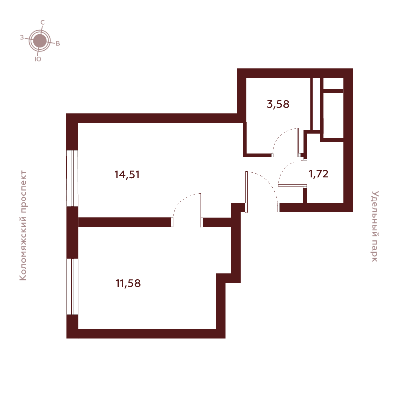 2-комнатная (Евро) квартира, 31.77 м² в ЖК "SAAN Удельный парк" - планировка, фото №1