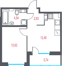 1-комнатная квартира, 32.44 м² - планировка, фото №1