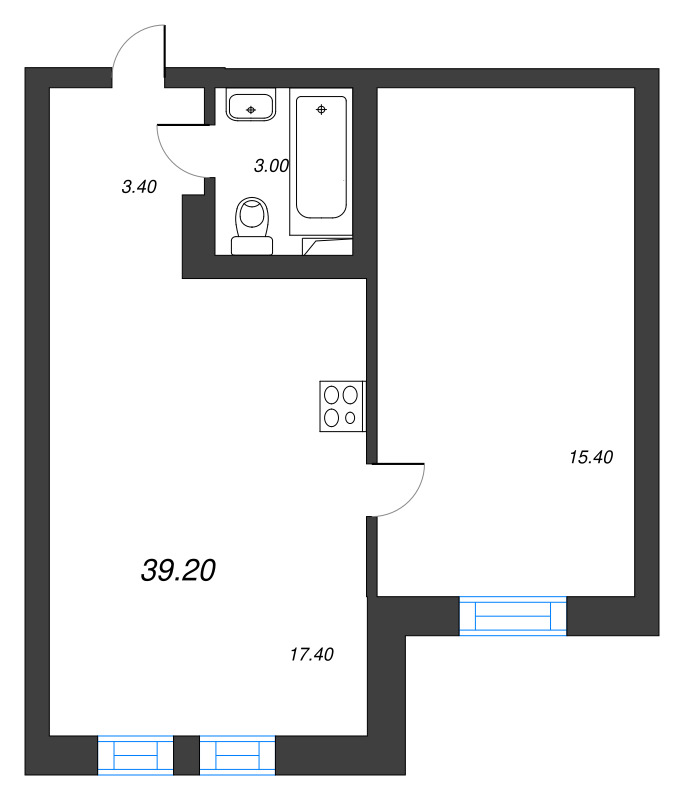 2-комнатная (Евро) квартира, 39.2 м² в ЖК "Эко Квартал Нега" - планировка, фото №1