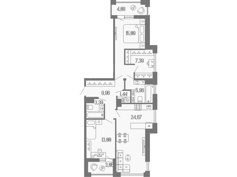 3-комнатная (Евро) квартира, 84.4 м² - планировка, фото №1