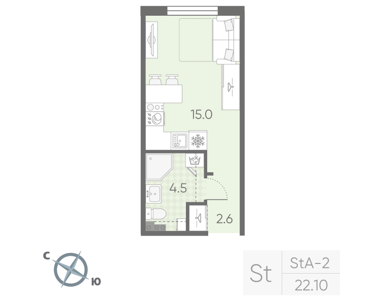 Квартира-студия, 22.1 м² в ЖК "Пулково Lake" - планировка, фото №1