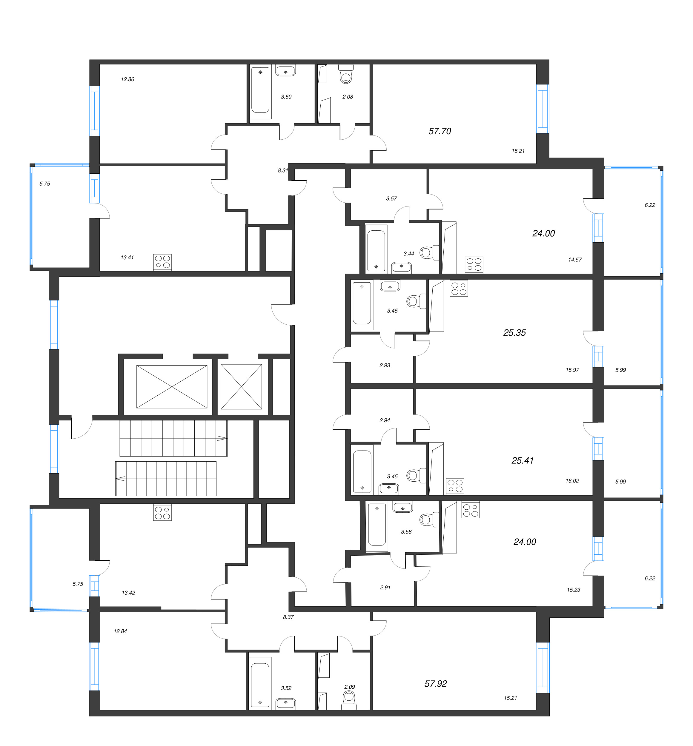 2-комнатная квартира, 57.92 м² в ЖК "Аквилон Stories" - планировка этажа