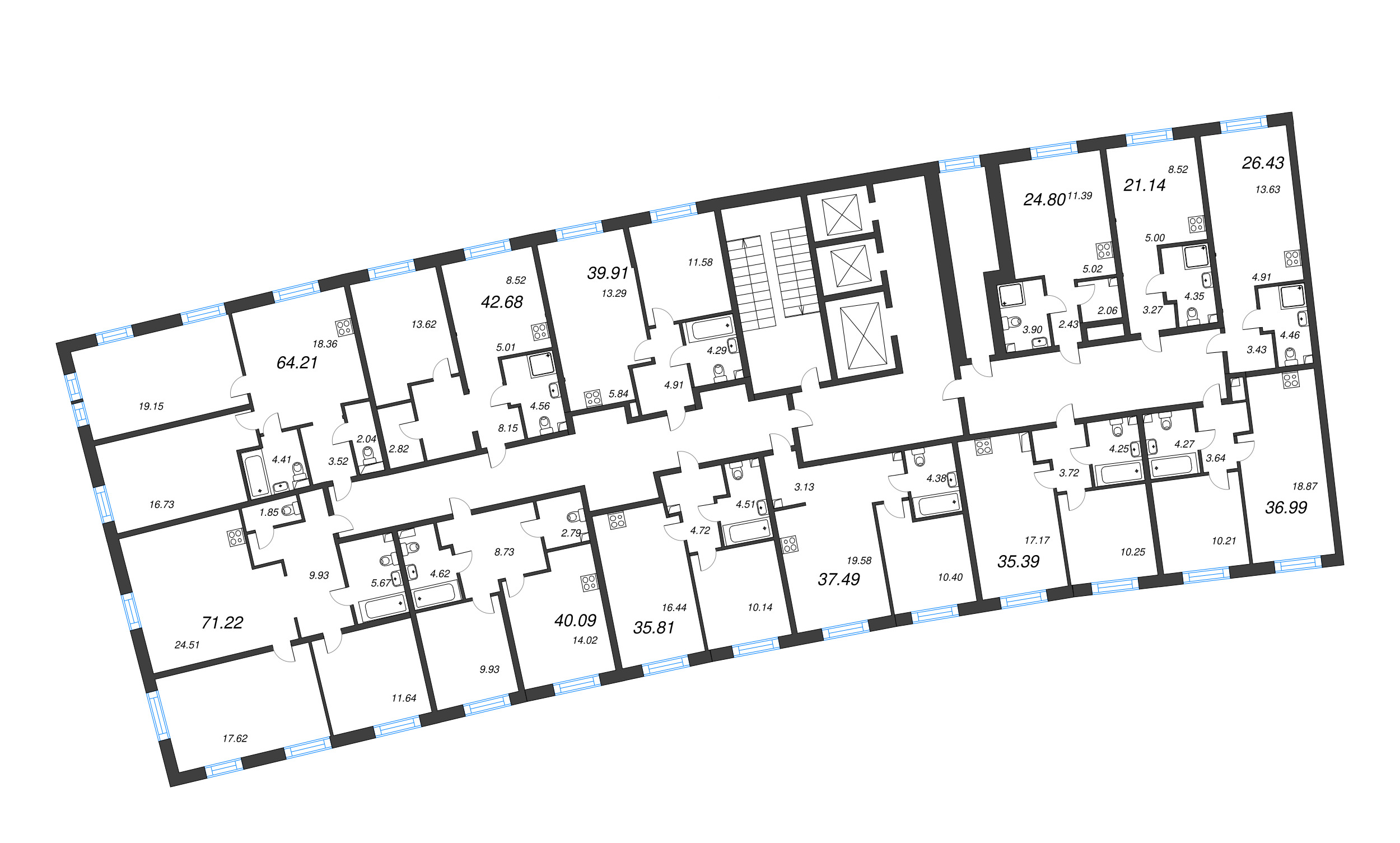 Квартира-студия, 21.14 м² в ЖК "Бульвар Грина" - планировка этажа