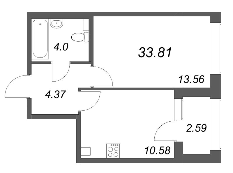 1-комнатная квартира, 33.81 м² в ЖК "Аурум" - планировка, фото №1