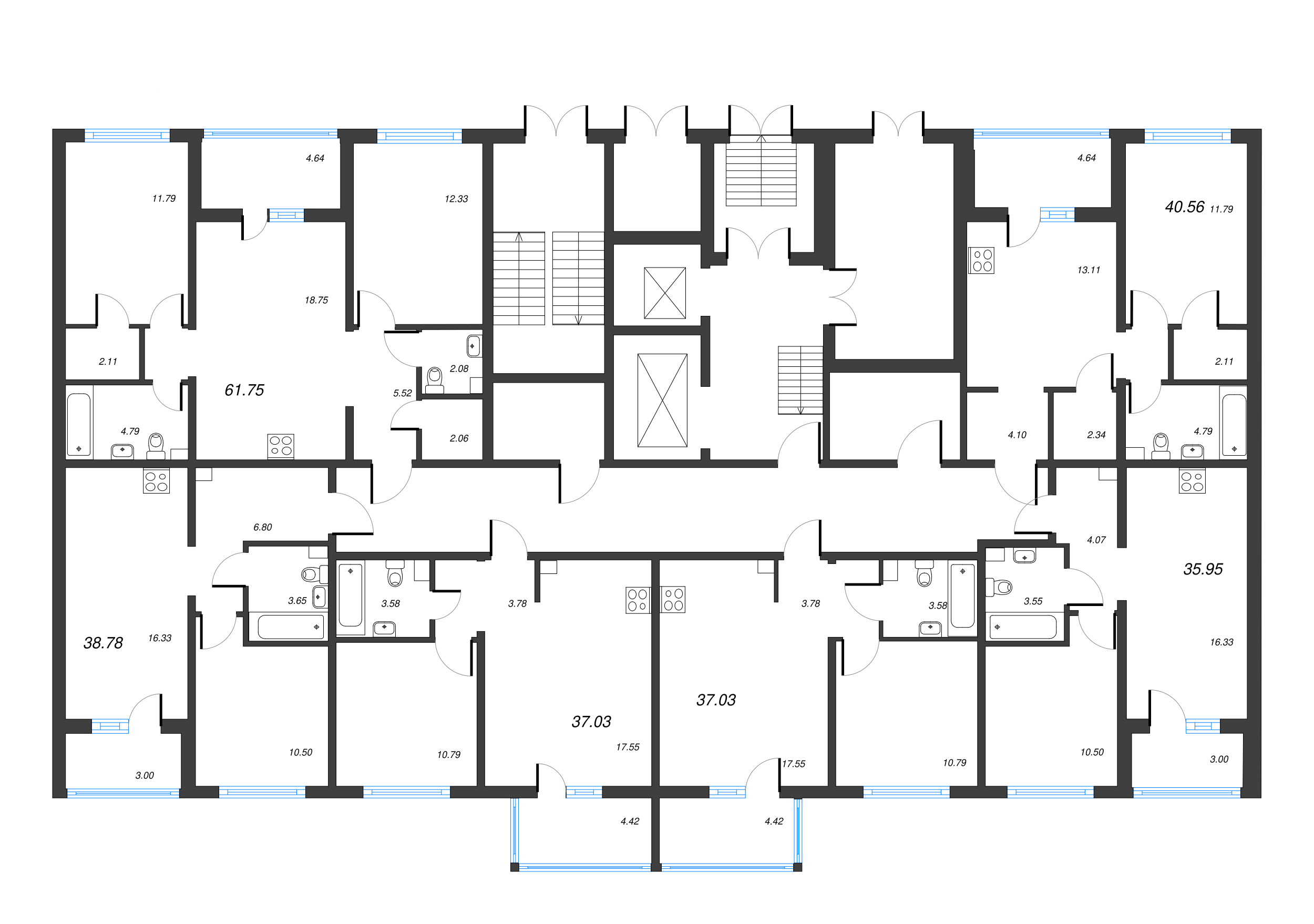 1-комнатная квартира, 40.56 м² в ЖК "ЛесArt" - планировка этажа