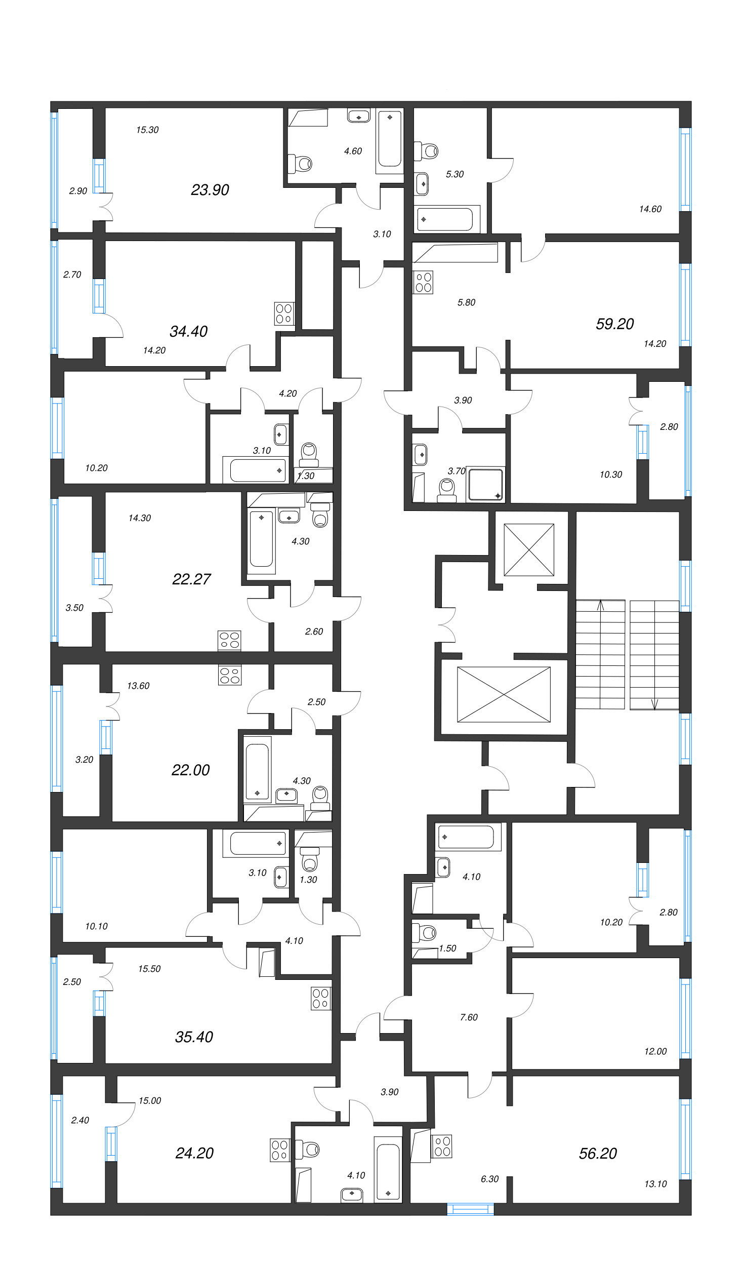 2-комнатная (Евро) квартира, 35.4 м² - планировка этажа